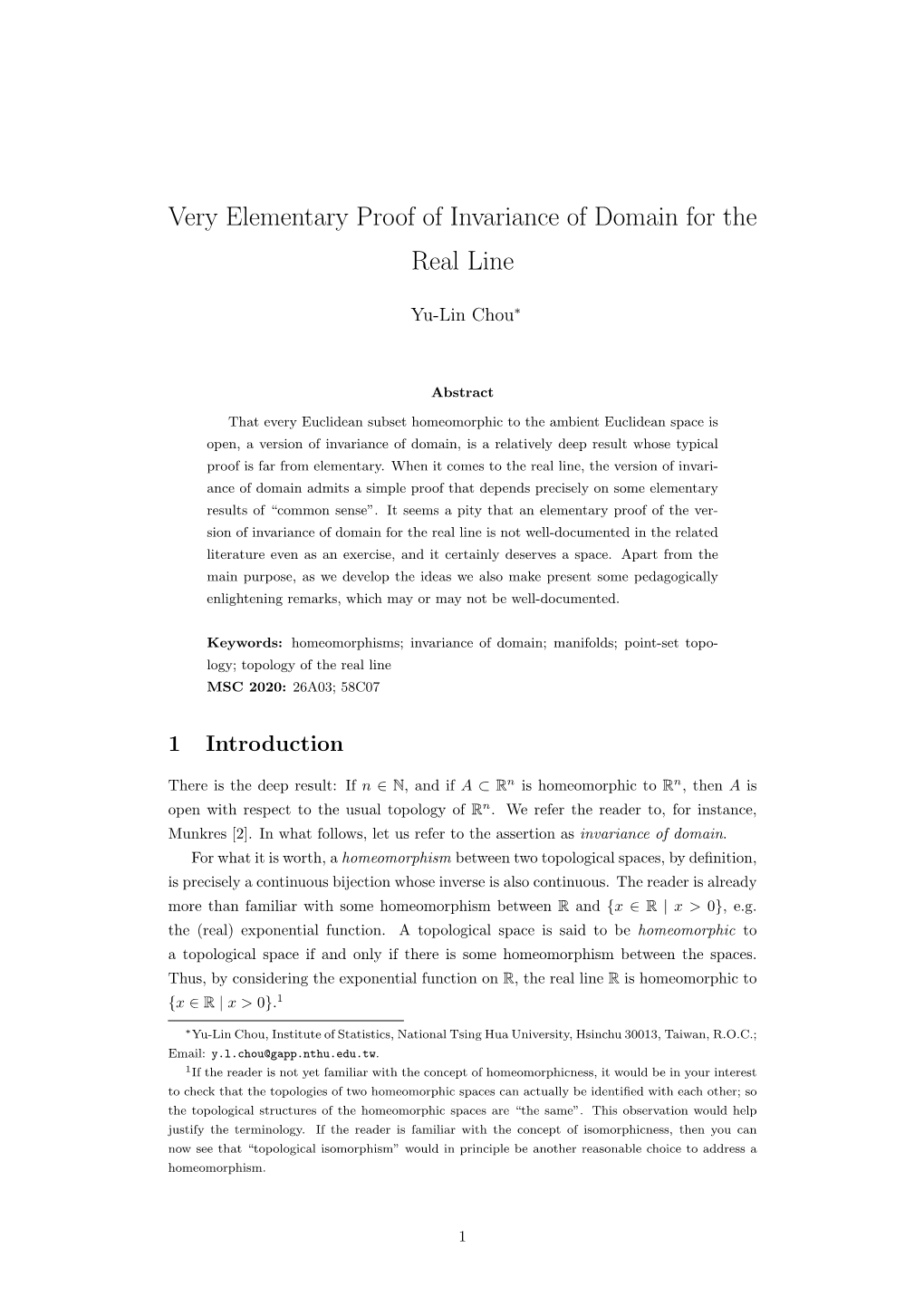 Very Elementary Proof of Invariance of Domain for the Real Line