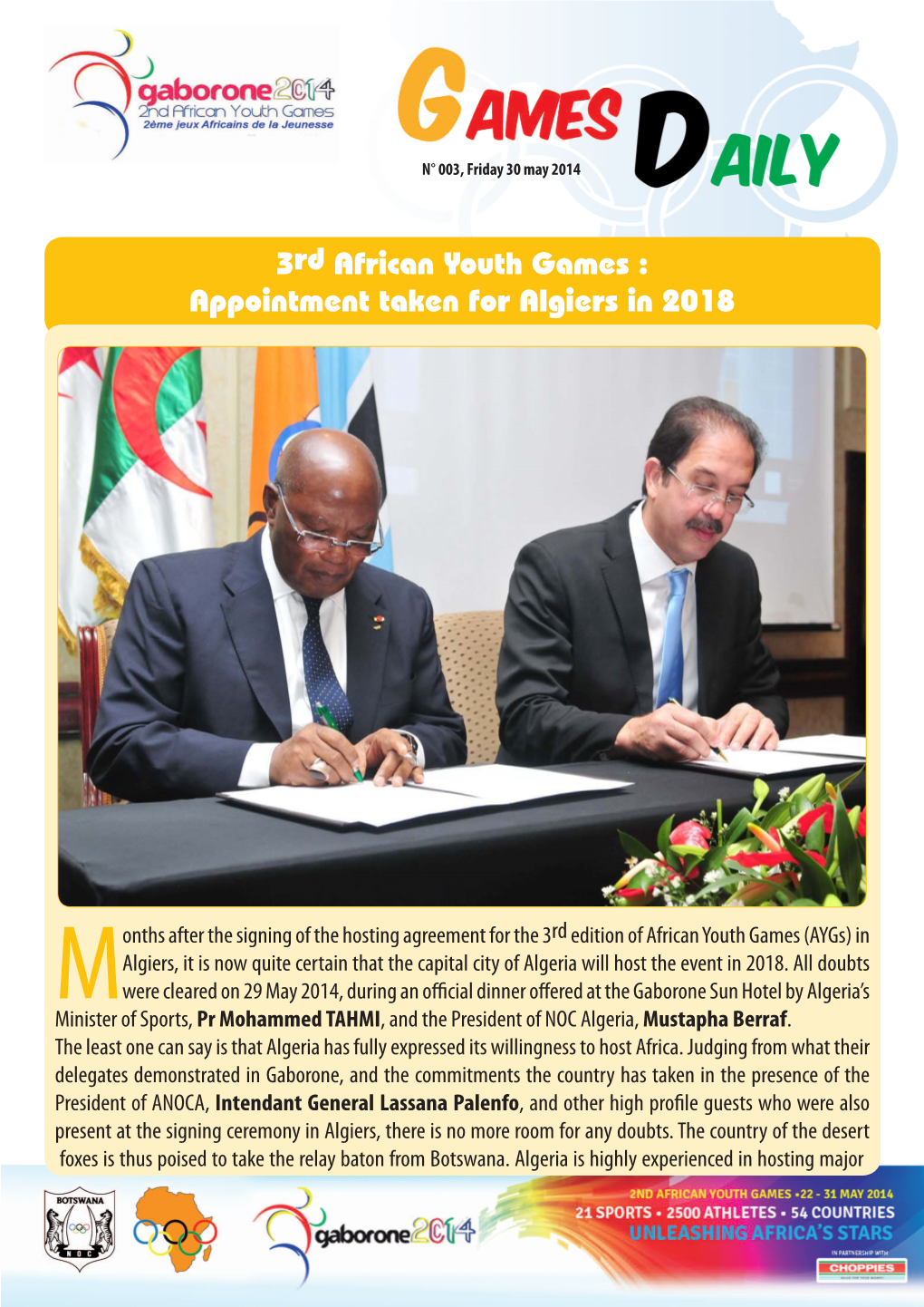 3Rd African Youth Games : Appointment Taken for Algiers in 2018