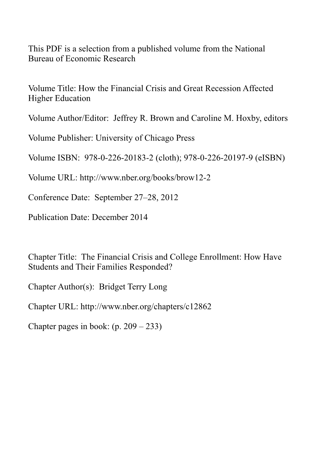 How the Financial Crisis and Great Recession Affected Higher Education