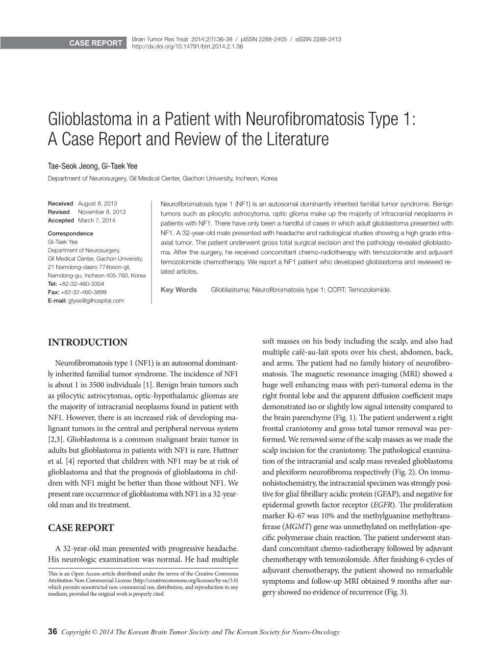 Glioblastoma in a Patient with Neurofibromatosis Type 1: a Case Report and Review of the Literature