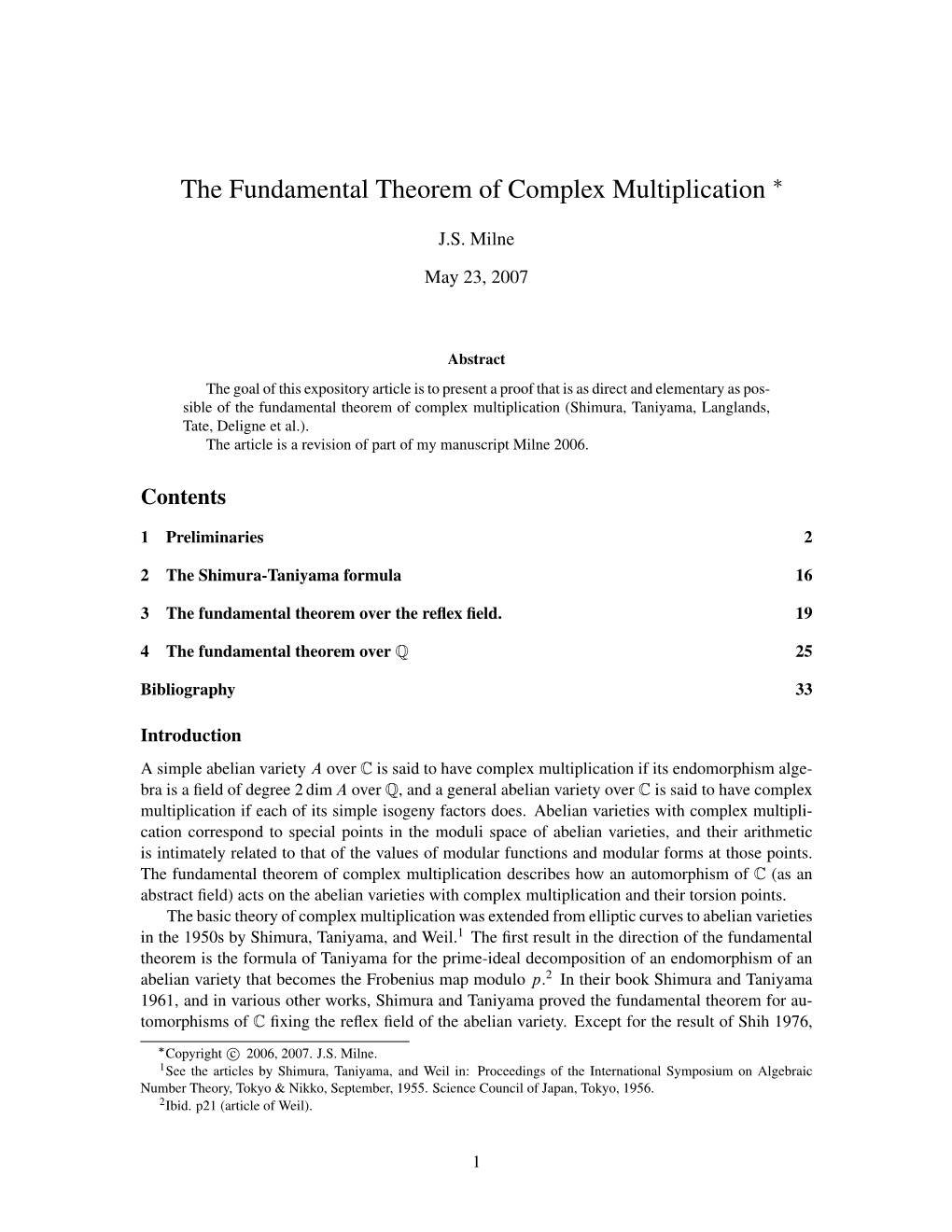 The Fundamental Theorem of Complex Multiplication 