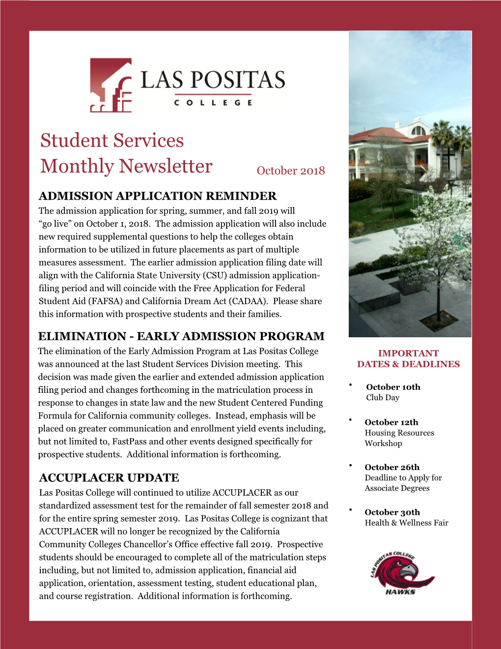 Student Services Monthly Newsletter