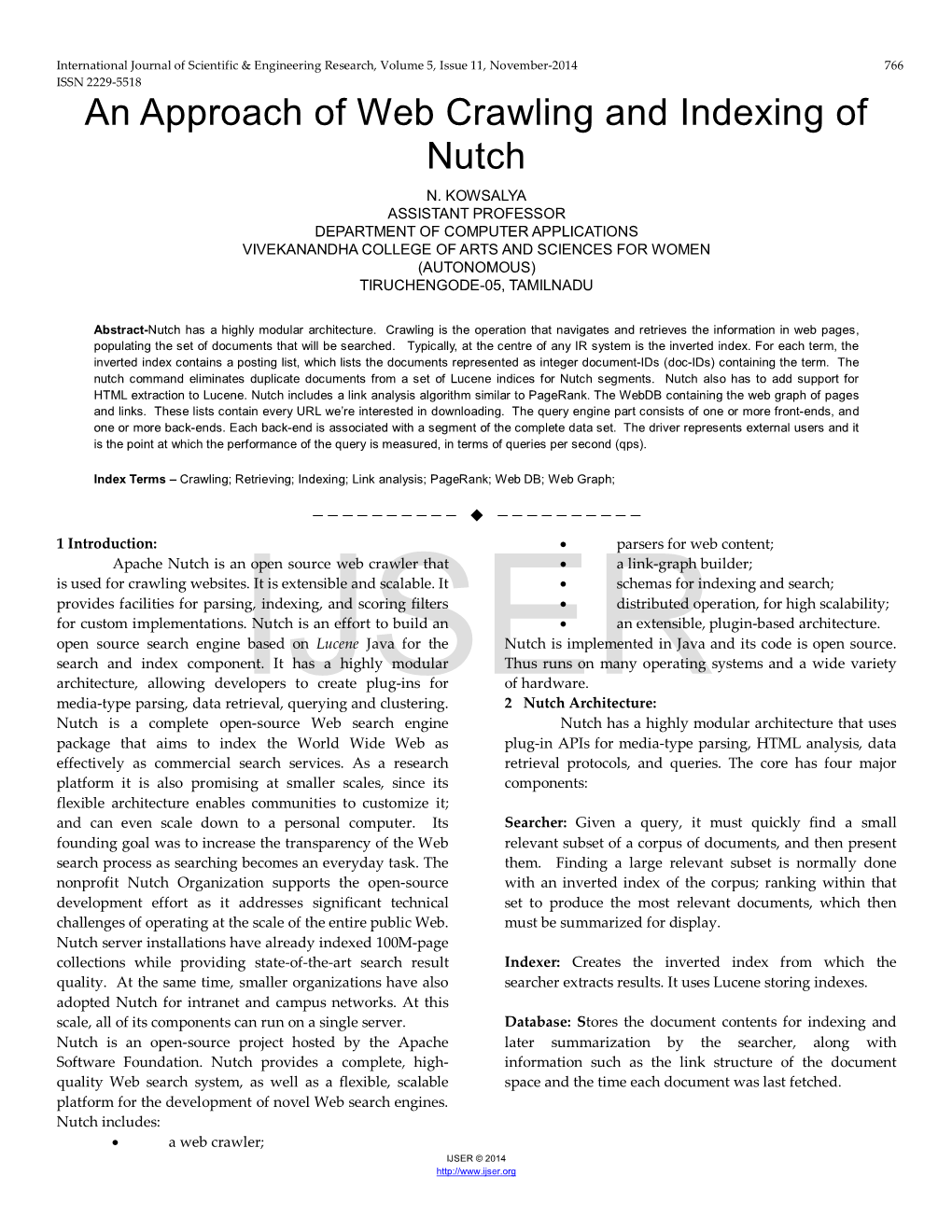 An Approach of Web Crawling and Indexing of Nutch N