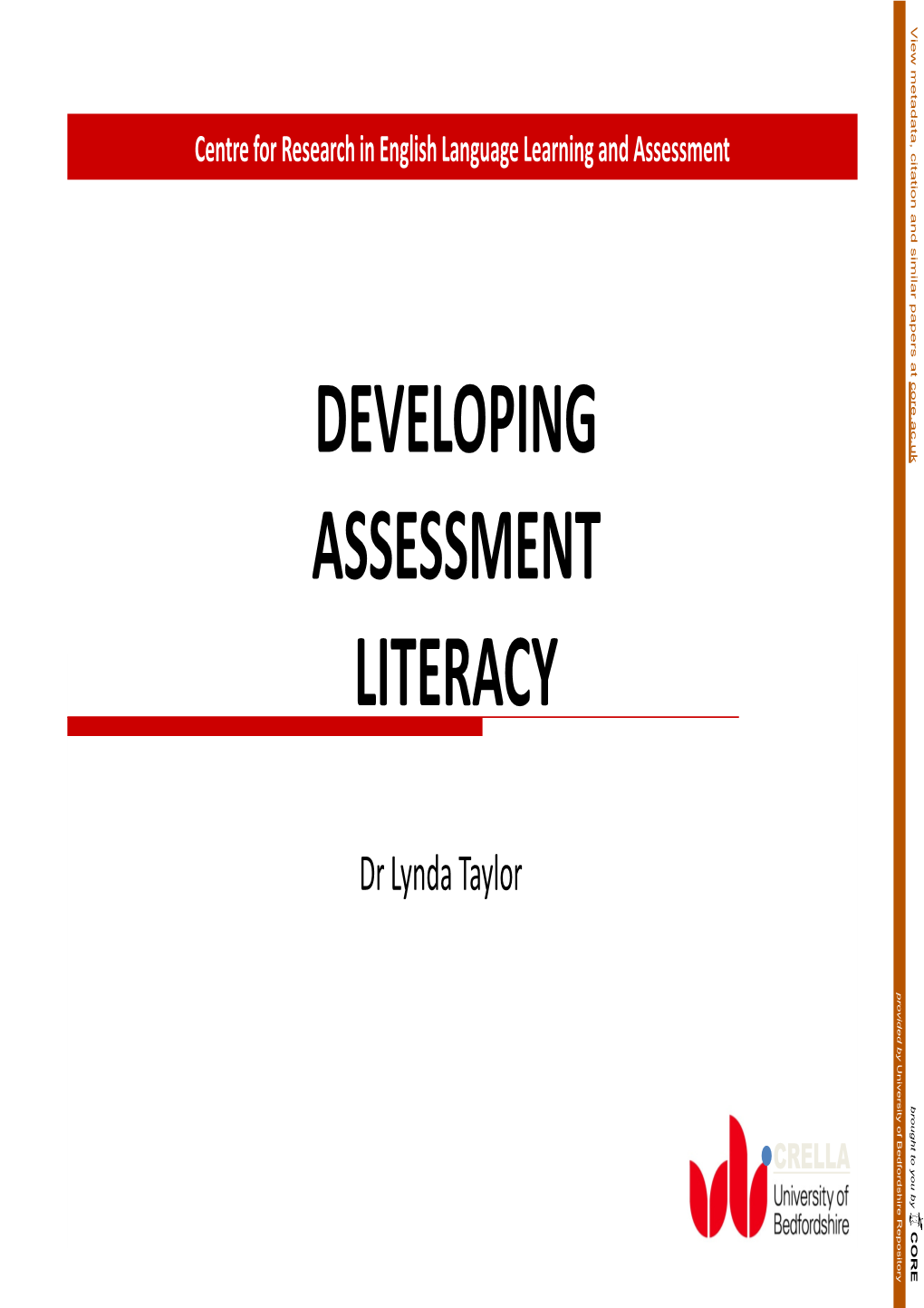 Developing Assessment Literacy