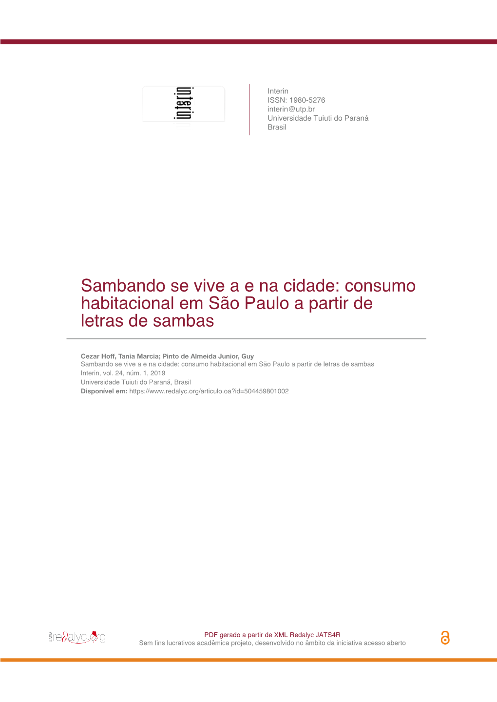 Consumo Habitacional Em São Paulo a Partir De Letras De Sambas