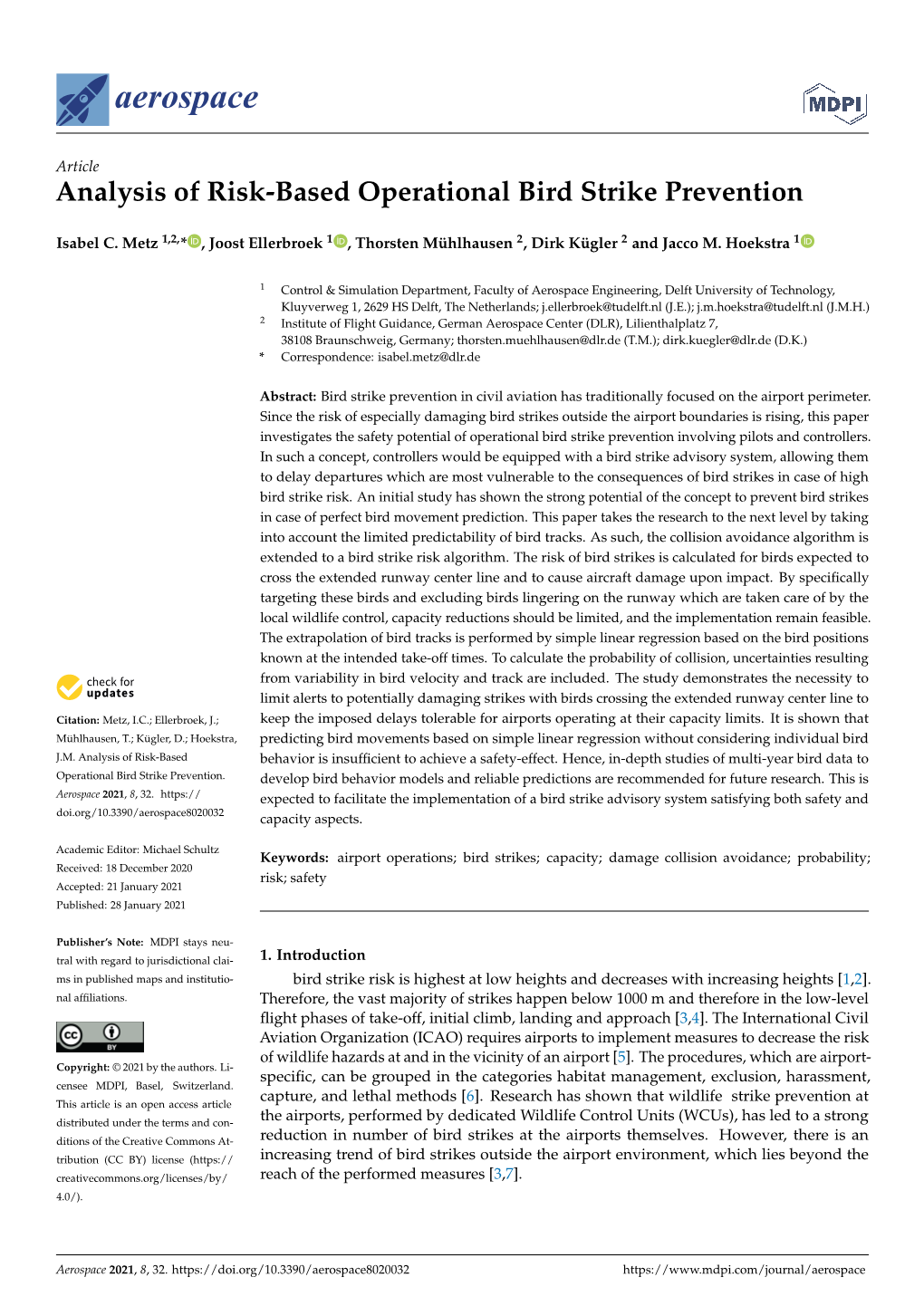 Analysis of Risk-Based Operational Bird Strike Prevention