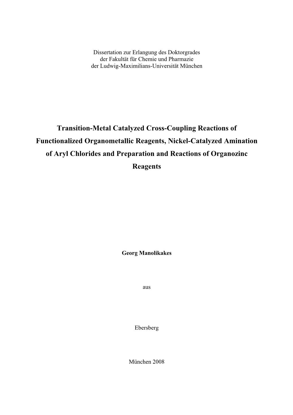 Transition-Metal Catalyzed Cross-Coupling Reactions Of