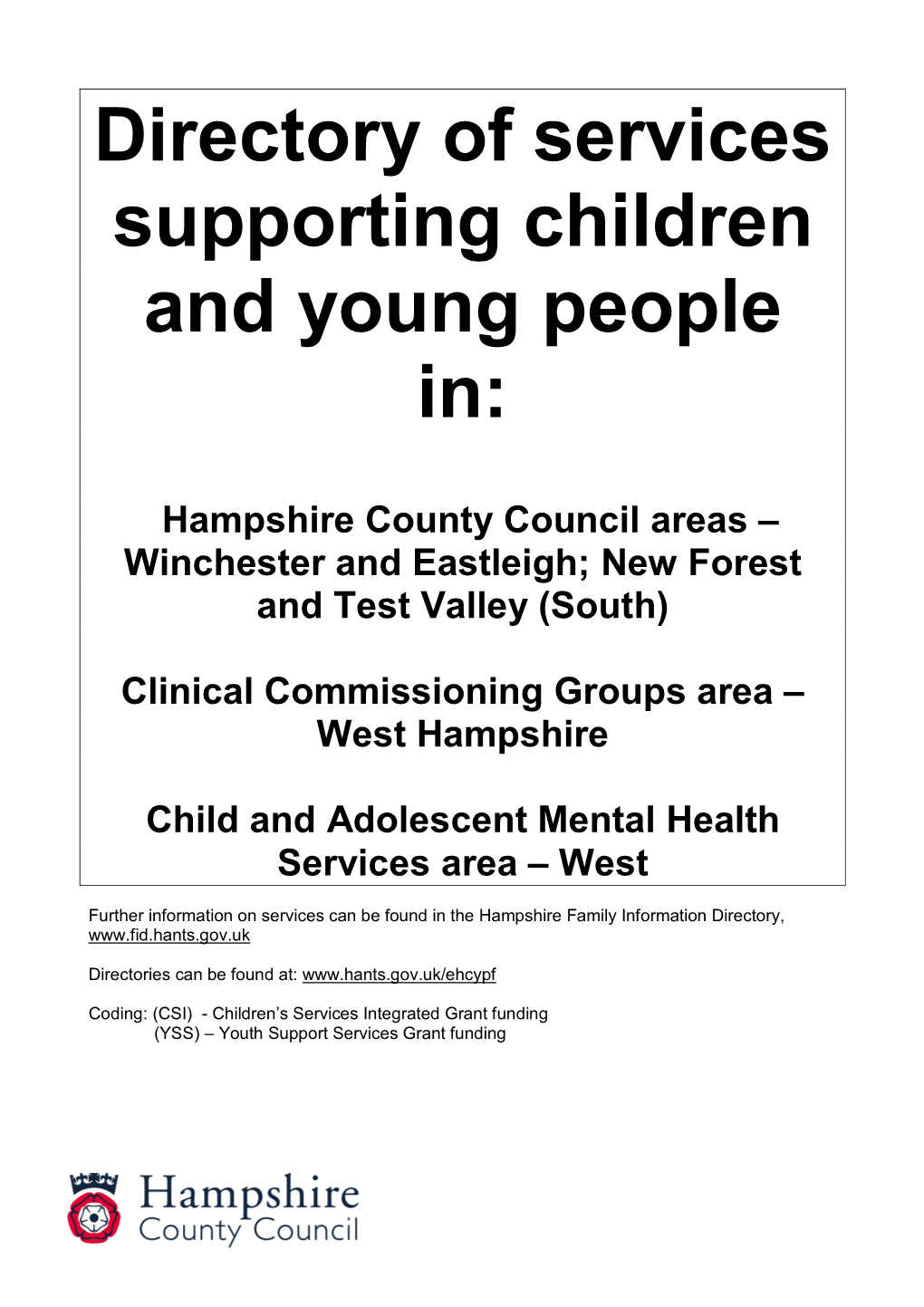 Directory of Services Supporting Children and Young People In