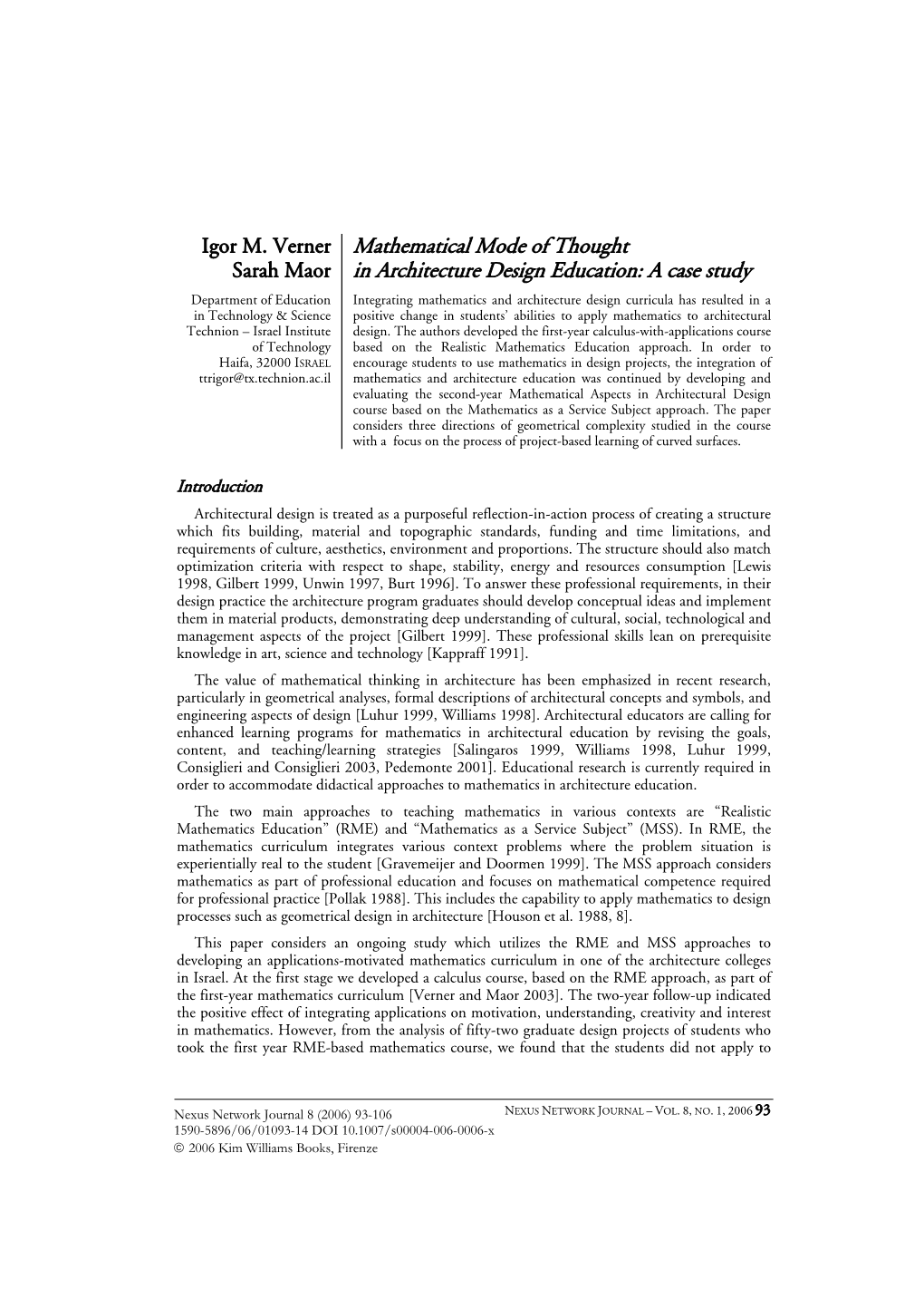 Mathematical Mode of Thought in Architecture Design Education: A