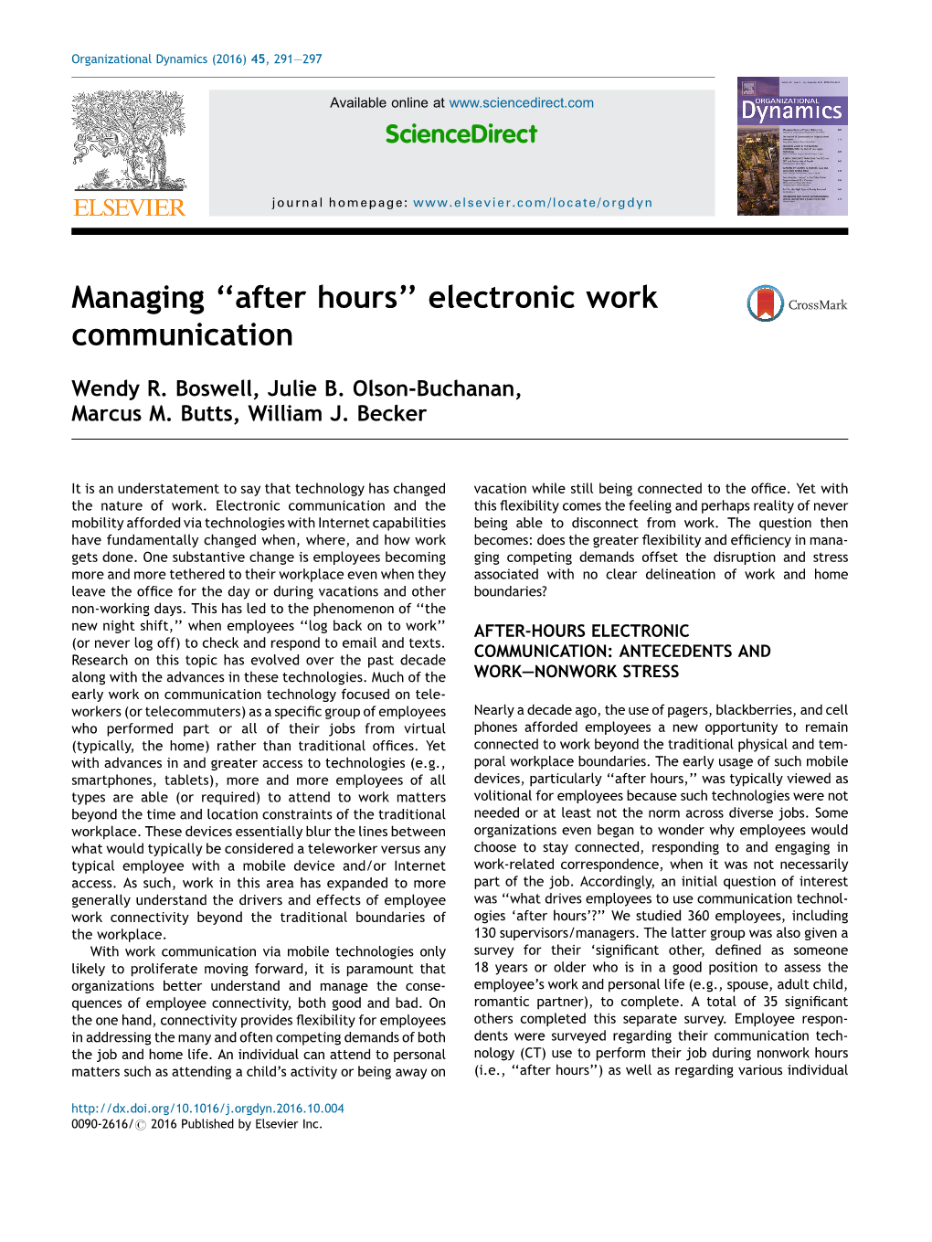 Managing “After Hours” Electronic Work Communication