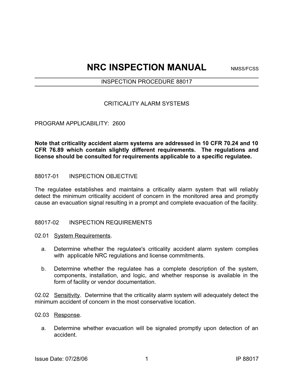 Nrc Inspection Manual Nmss/Fcss