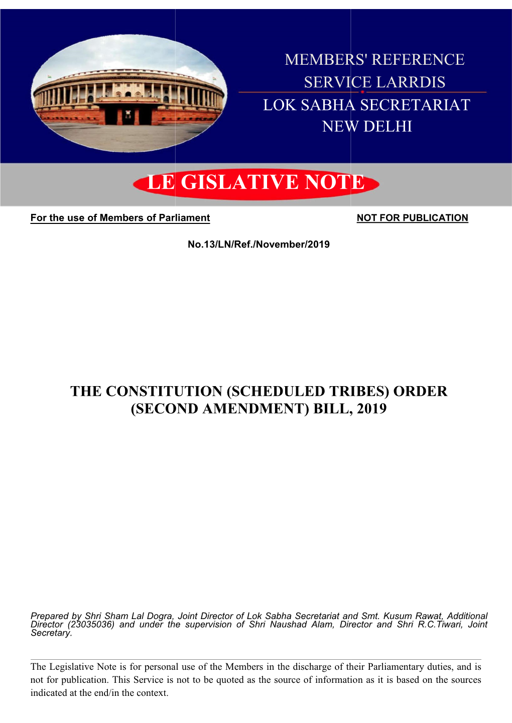 The Constitution (Scheduled Tribes) Order (Second Amendment) Bill, 2019