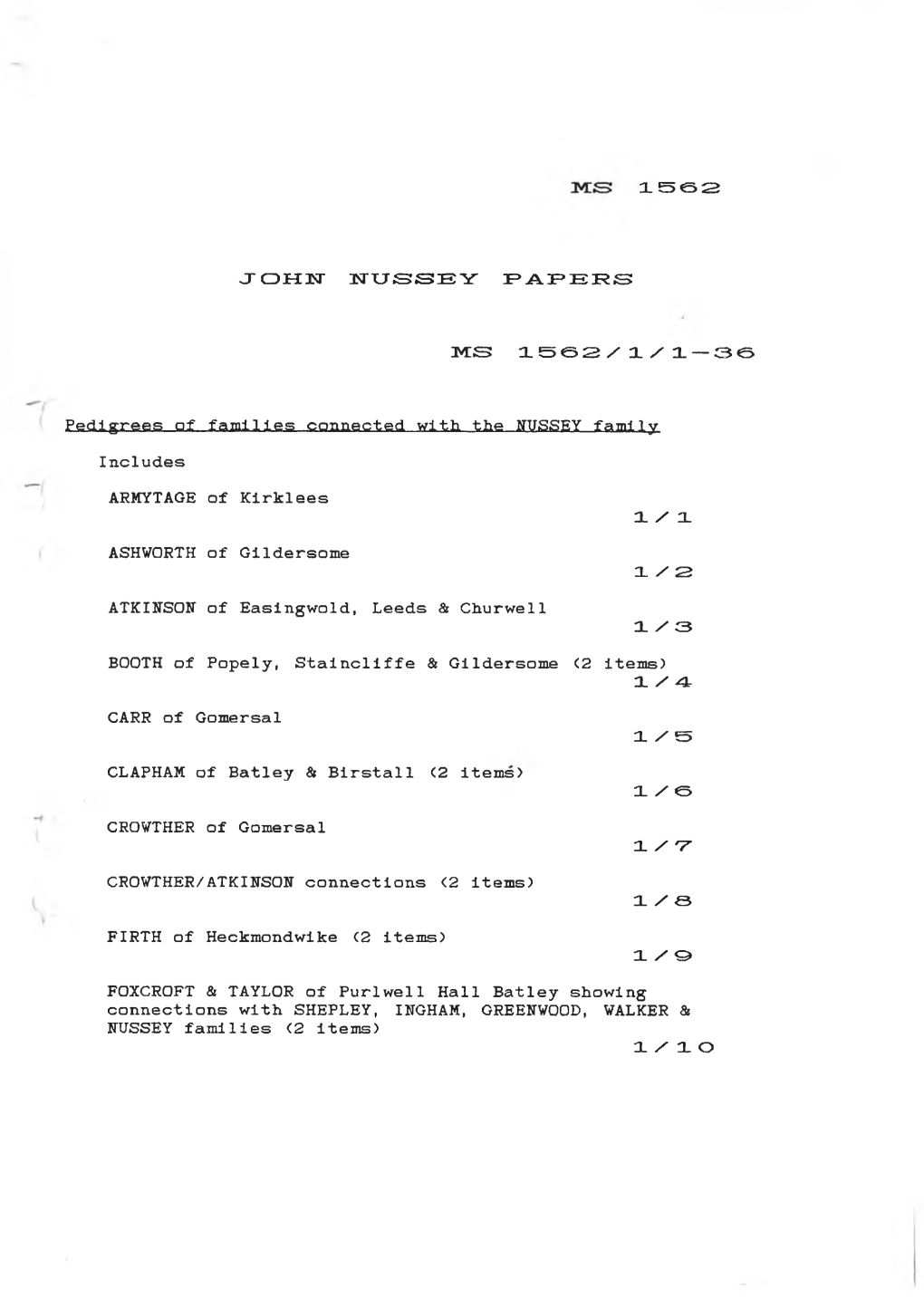 3 0 Pedigrees Of. Families .Connected with the NUSSEY Family Includes