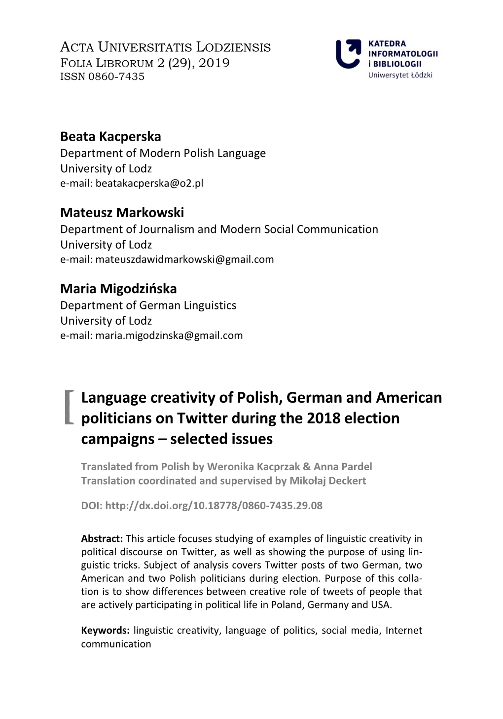 Language Creativity of Polish, German and American Politicians on Twitter
