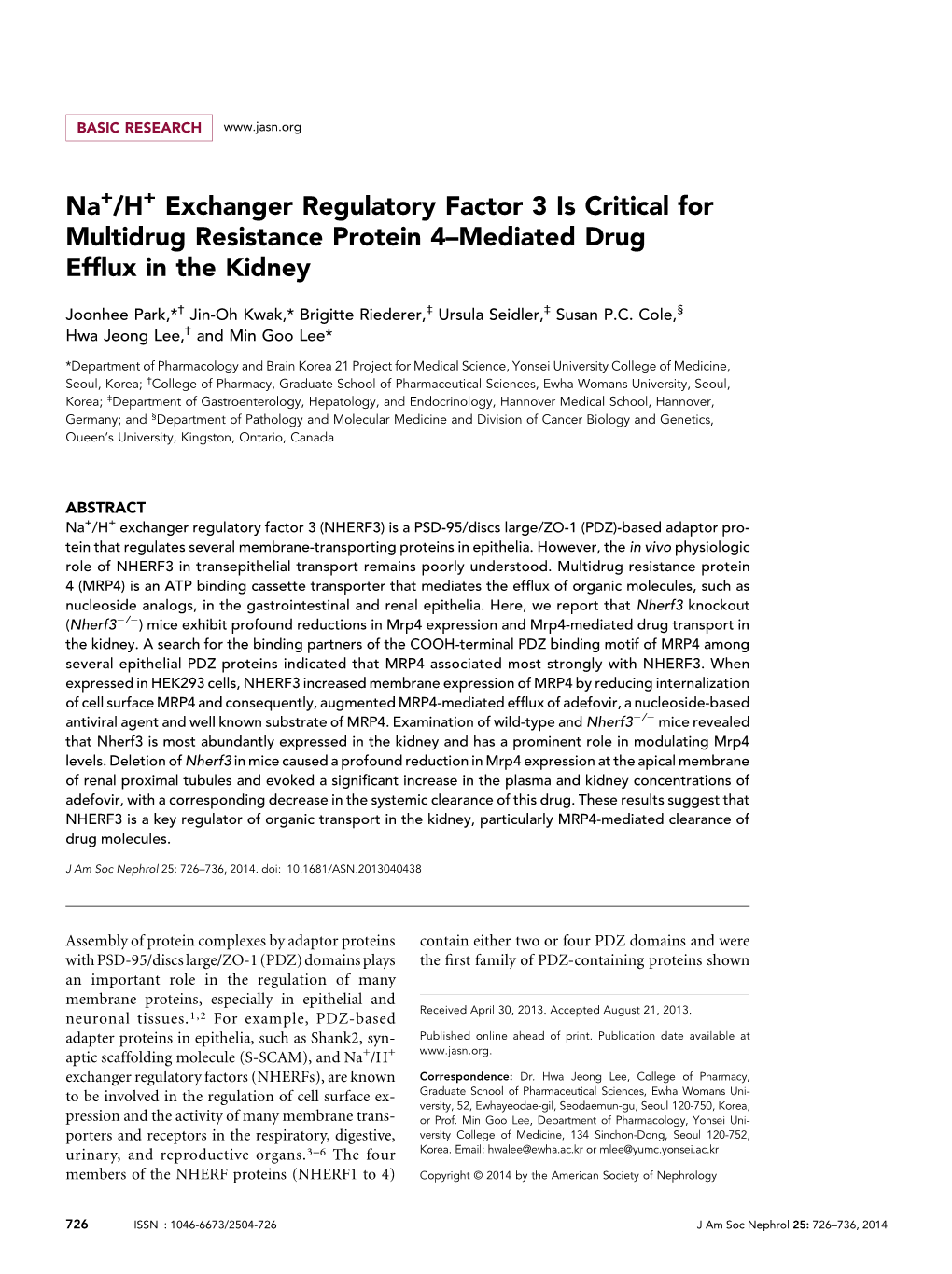 Na /H Exchanger Regulatory Factor 3 Is Critical for Multidrug Resistance Protein 4–Mediated Drug Efflux in the Kidney