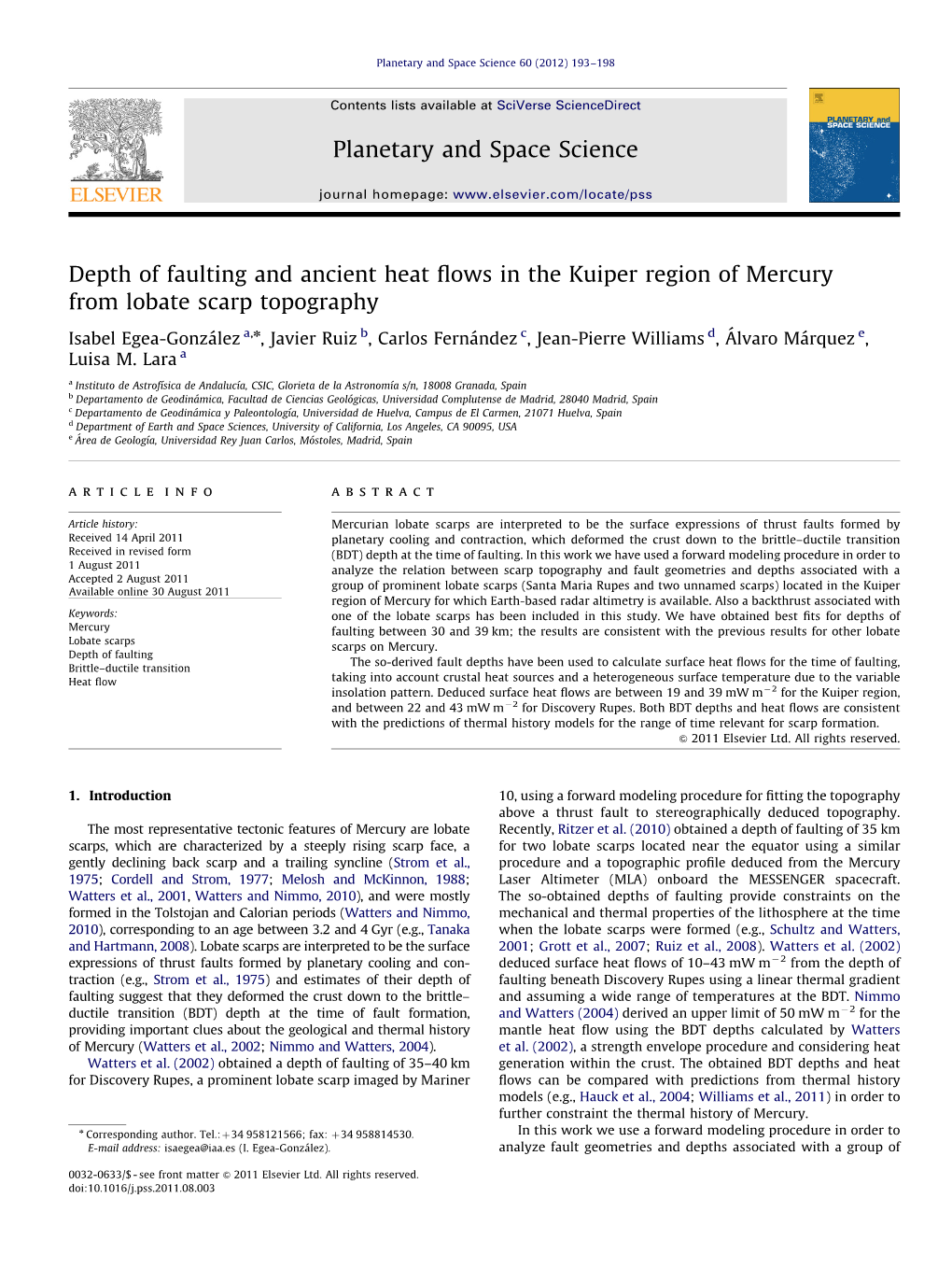 Depth of Faulting and Ancient Heat Flows in the Kuiper Region Of