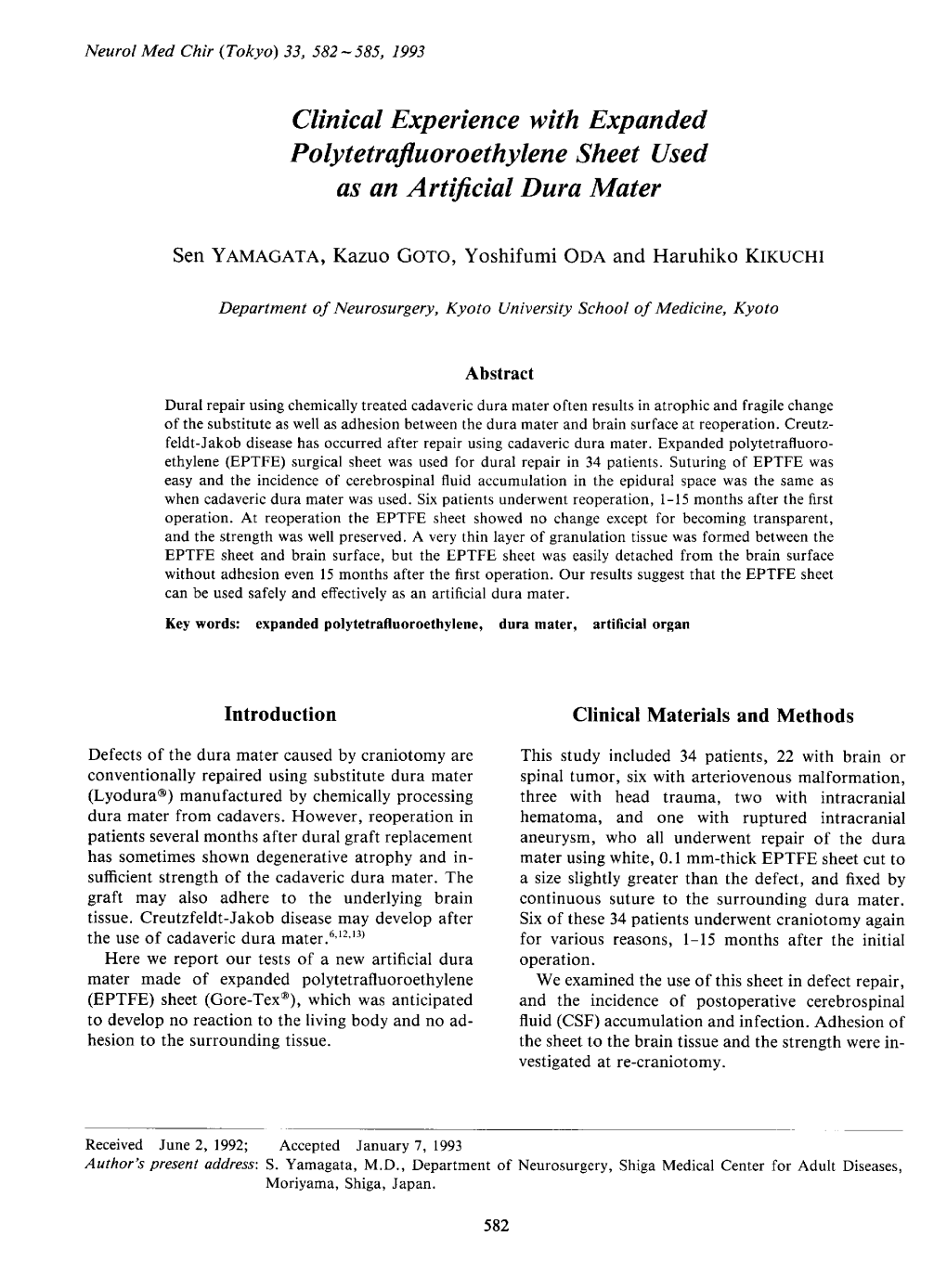 Clinical Experience with Expanded Polytetrafluoroethylene Sheet Used As an Artificial Dura Mater