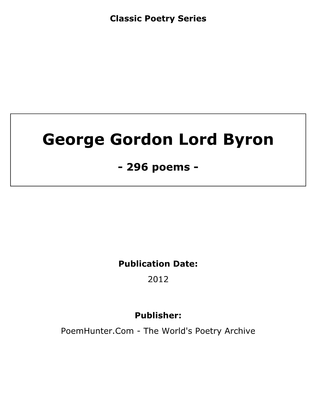 George Gordon Lord Byron