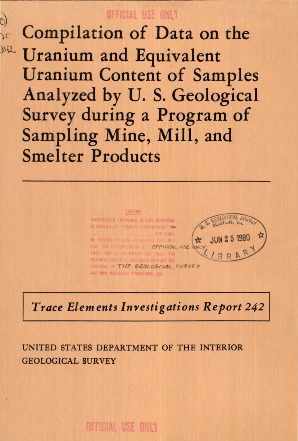 Compilation of Data on the and Equivalent . Uranium Content Of