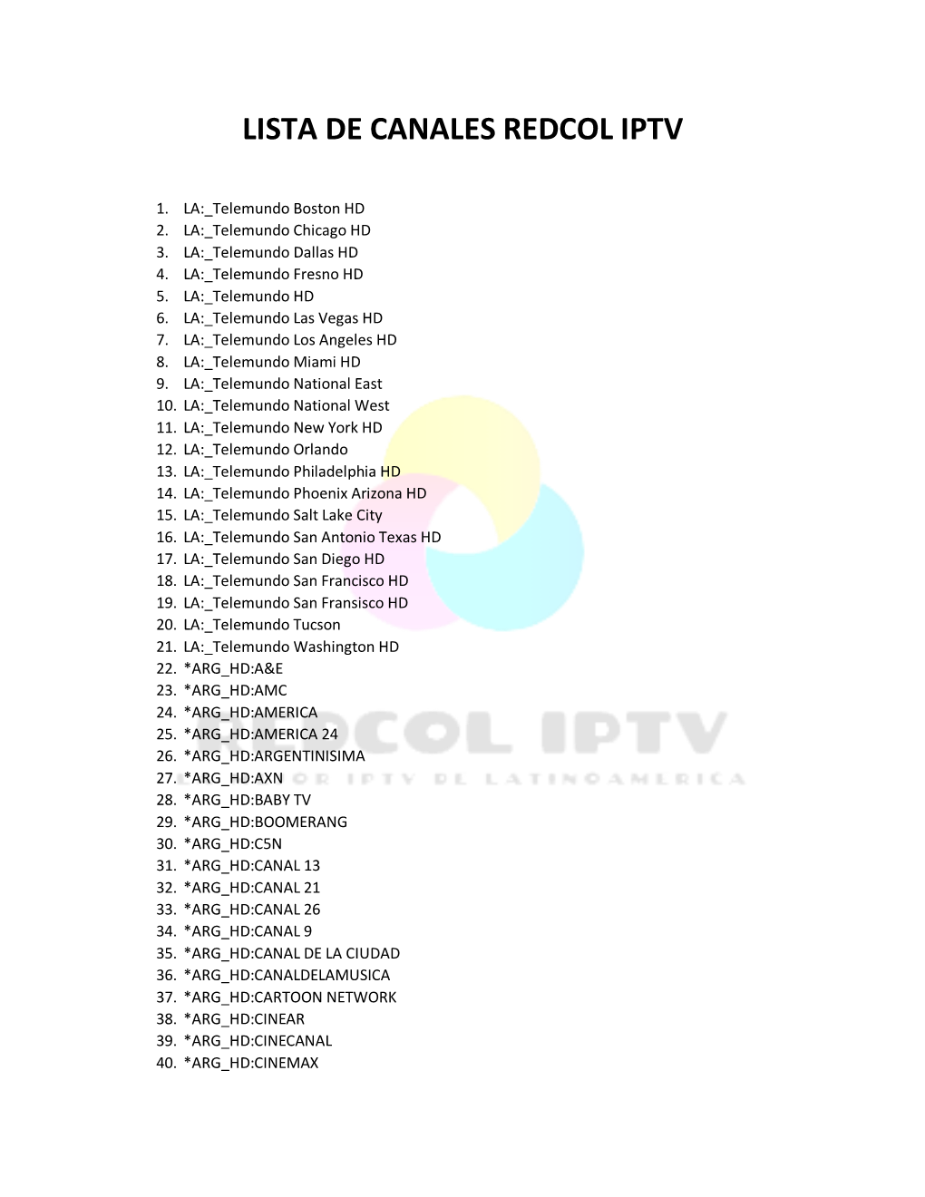 Lista De Canales Redcol Iptv