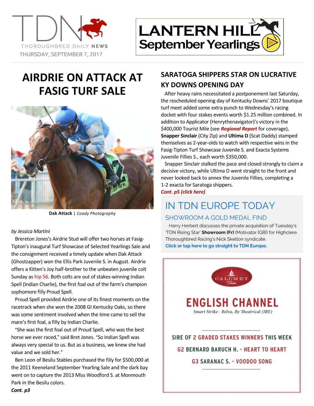 AIRDRIE on ATTACK at FASIG TURF SALE When Showroom (Fr) (Motivator {GB}) Kicked Clear to Win by Brereton C