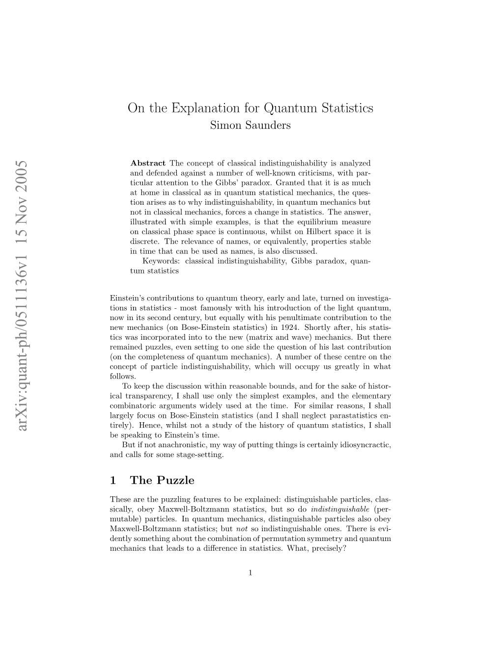 On the Explanation for Quantum Statistics