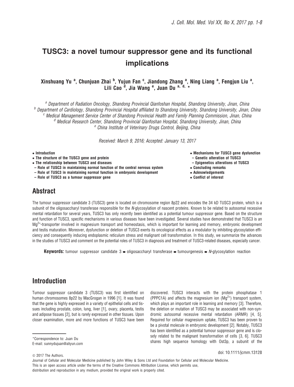 TUSC3: a Novel Tumour Suppressor Gene and Its Functional Implications