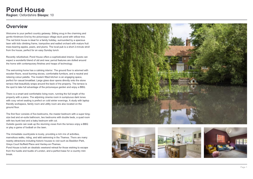 Pond House Region: Oxfordshire Sleeps: 10