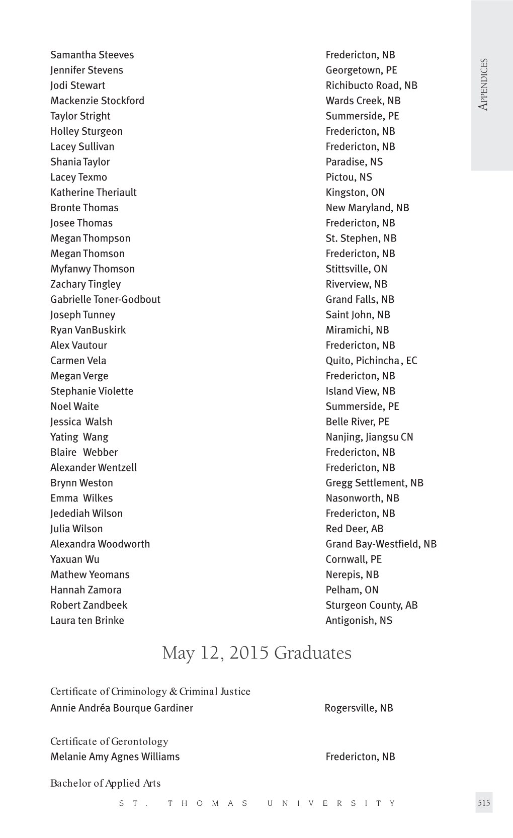 May 12, 2015 Graduates