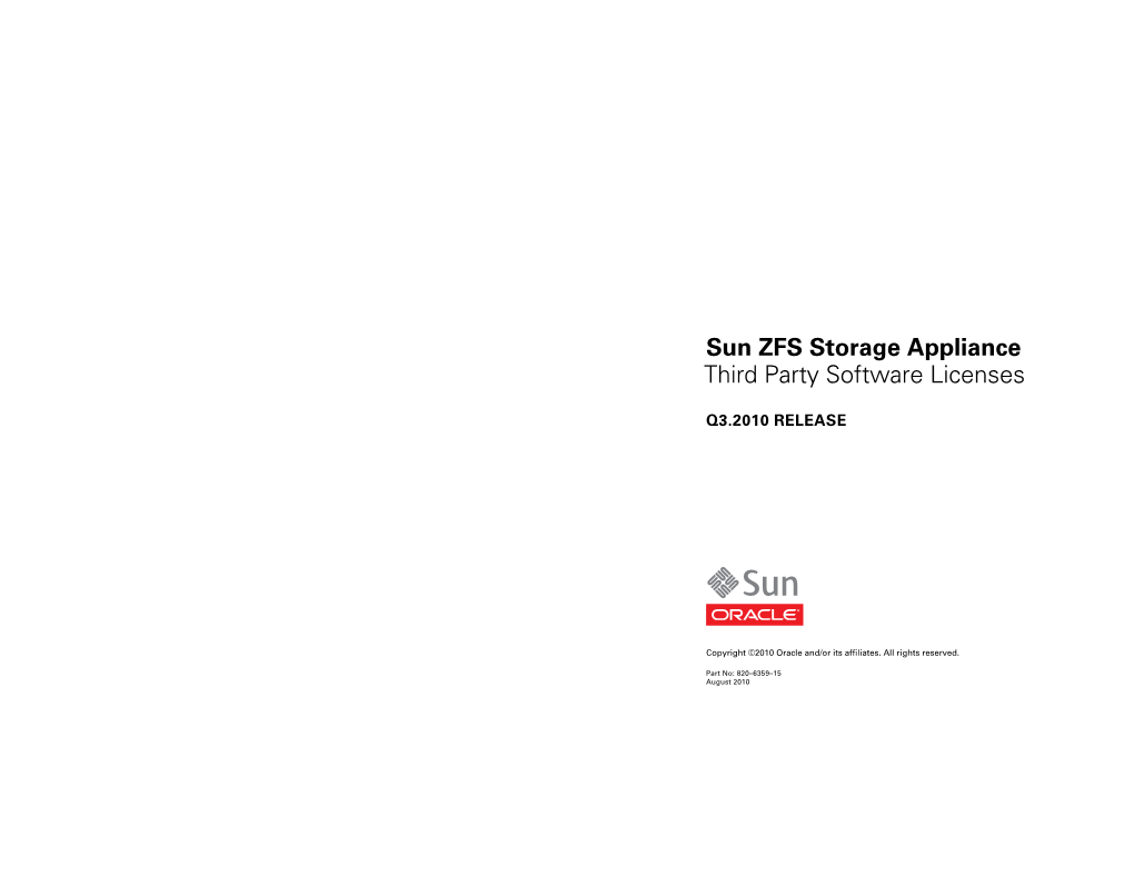 Sun ZFS Storage Appliance Third Party Software Licenses