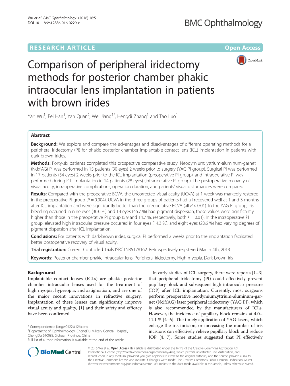 Comparison of Peripheral Iridectomy Methods for Posterior Chamber