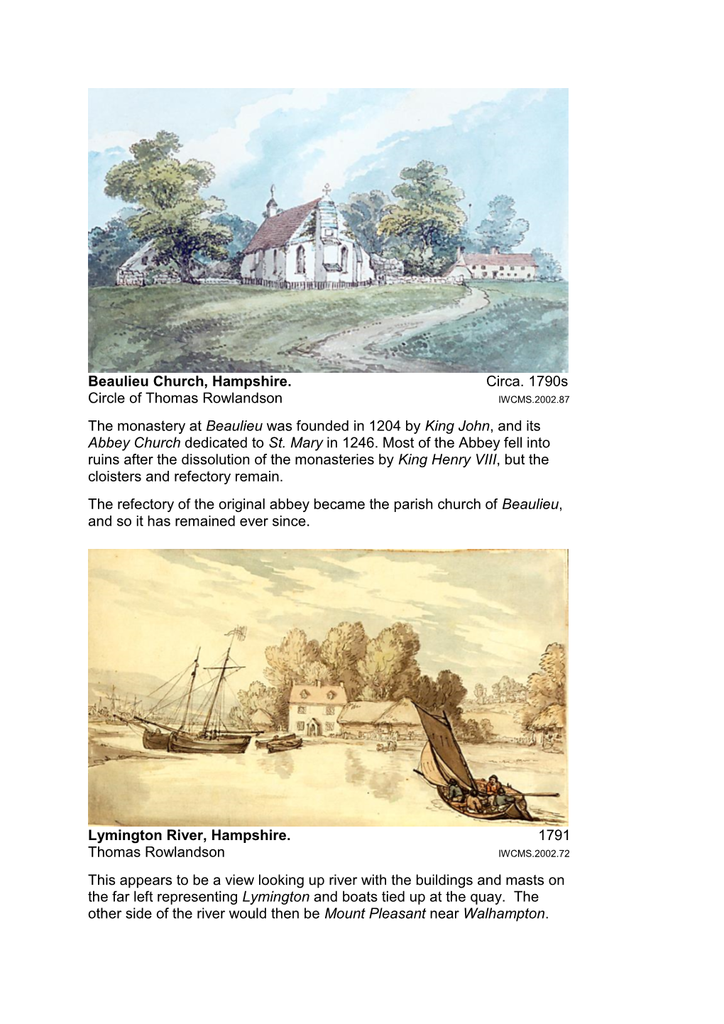 Beaulieu Church, Hampshire. Circa. 1790S Circle of Thomas Rowlandson IWCMS.2002.87