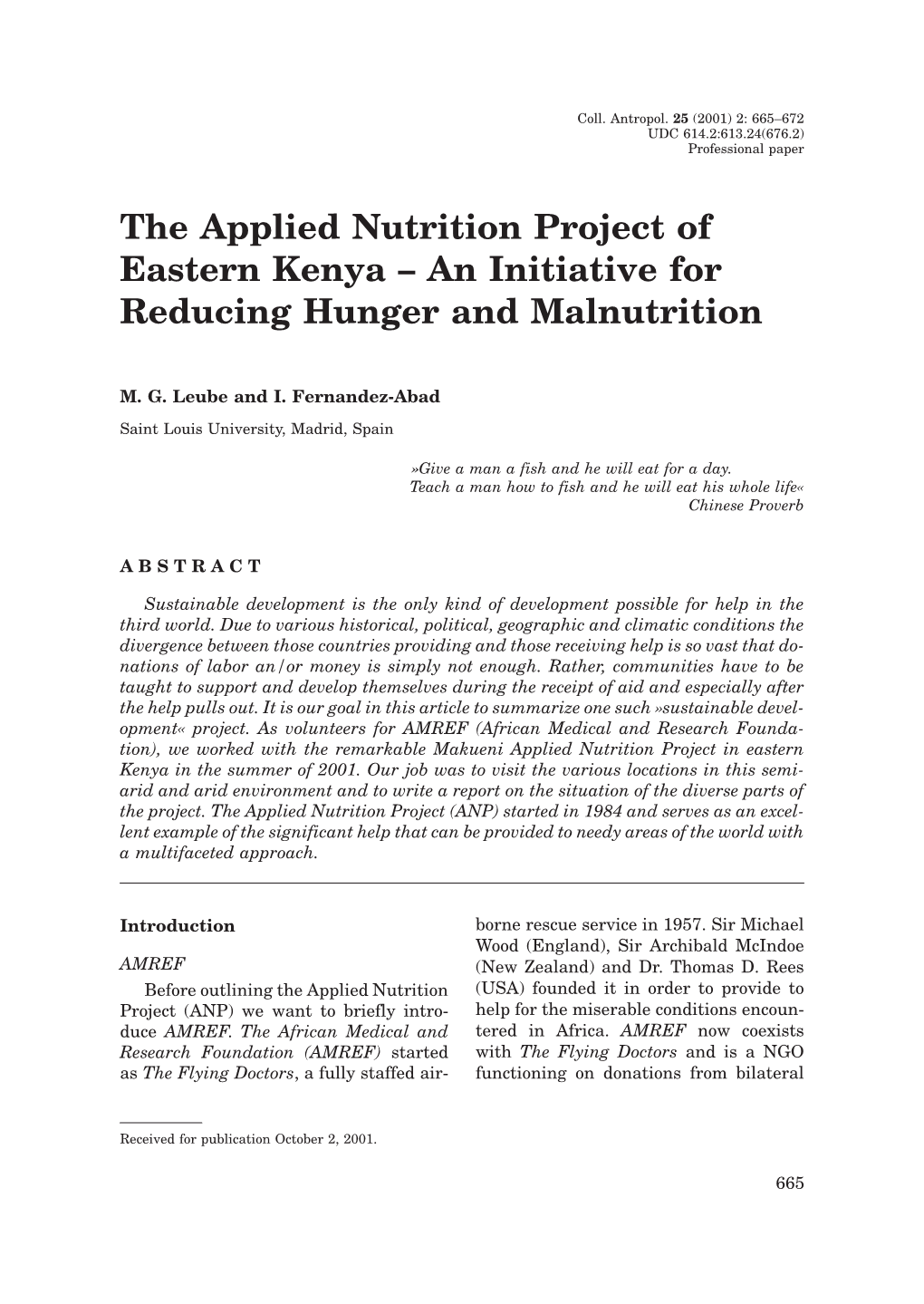 The Applied Nutrition Project of Eastern Kenya – an Initiative for Reducing Hunger and Malnutrition