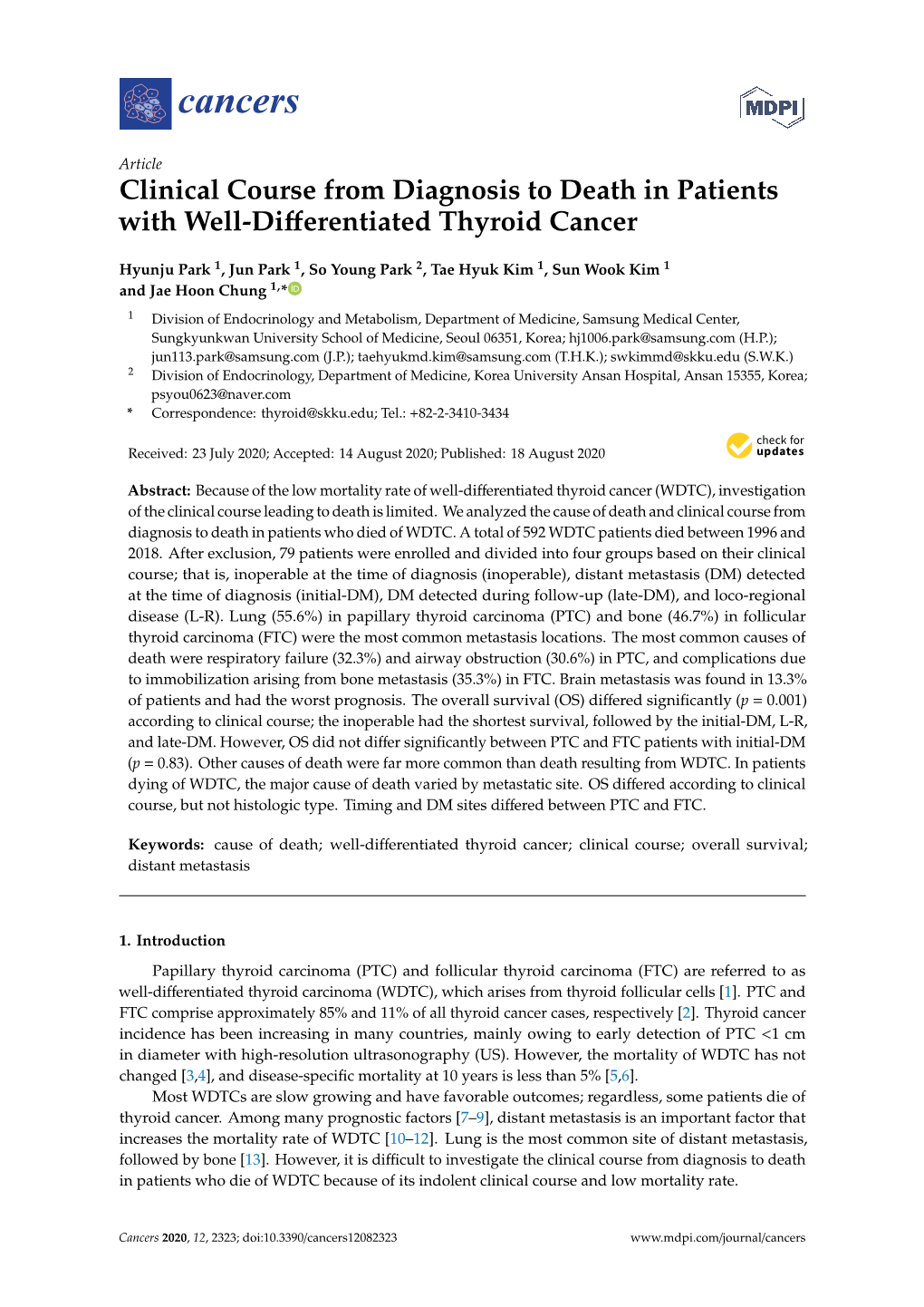 Clinical Course from Diagnosis to Death in Patients with Well-Diﬀerentiated Thyroid Cancer