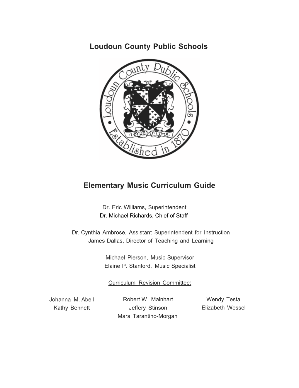 Loudoun County Public Schools Elementary Music Curriculum Guide