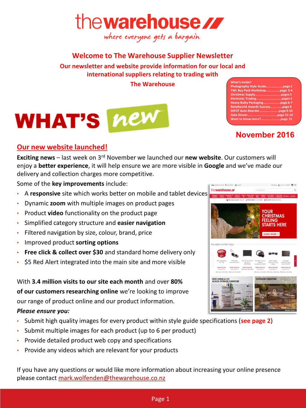 Welcome to the Warehouse Supplier Newsletter November 2016 Our New Website Launched!