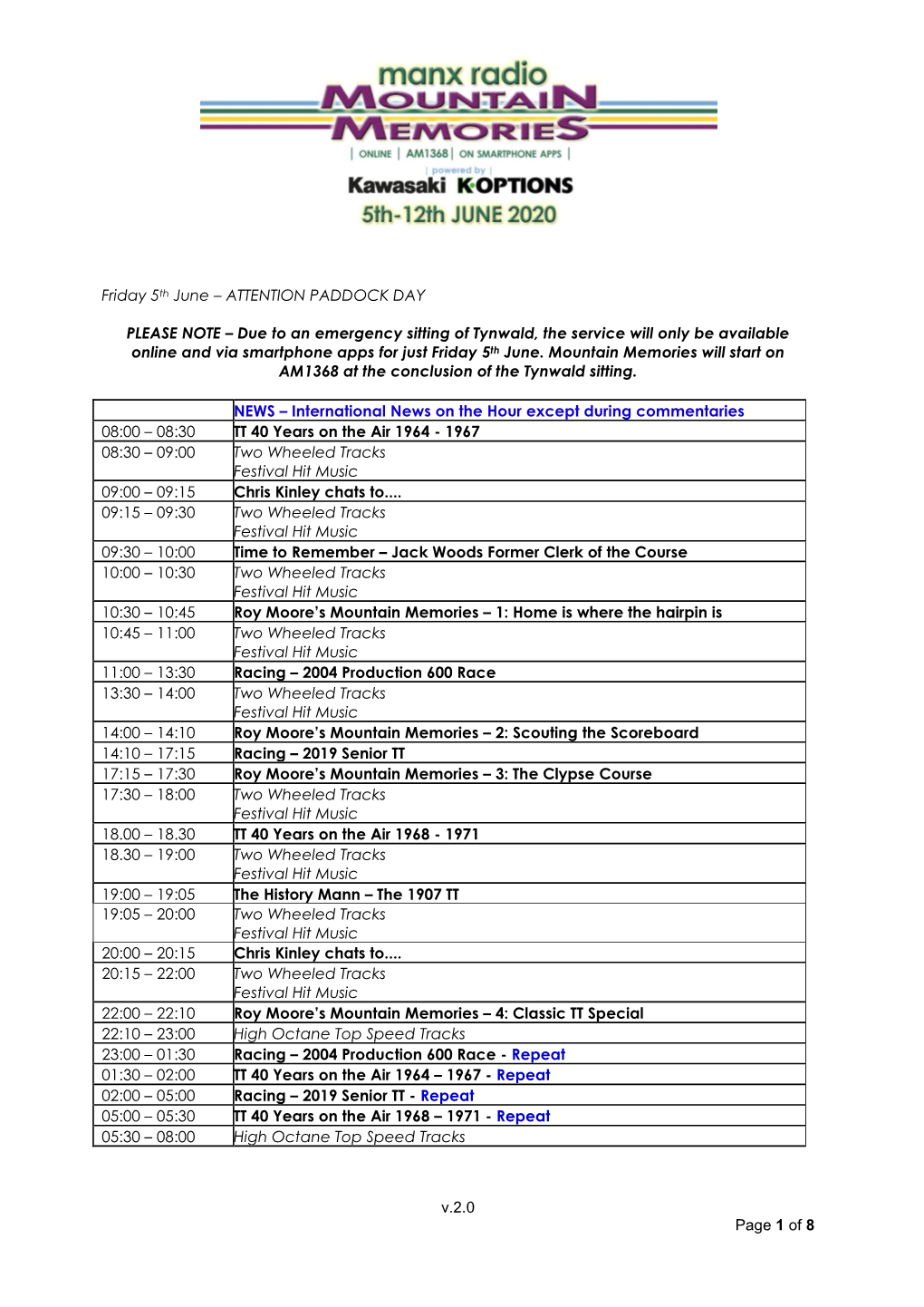 Radio TT Programme Schedule