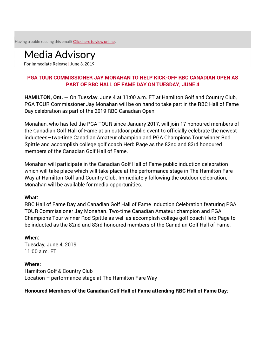 Media Advisory