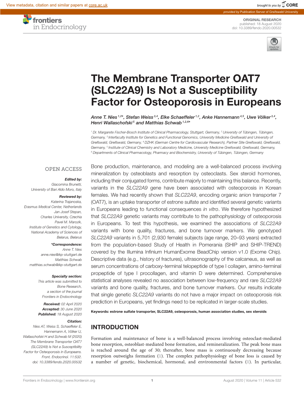 SLC22A9) Is Not a Susceptibility Factor for Osteoporosis in Europeans