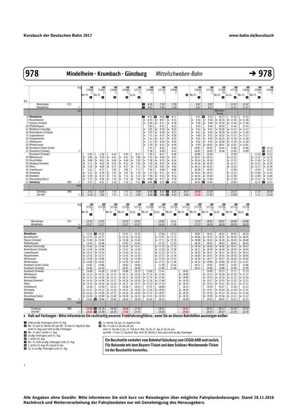 Mindelheim - Krumbach - Günzburg Mittelschwaben-Bahn � 978