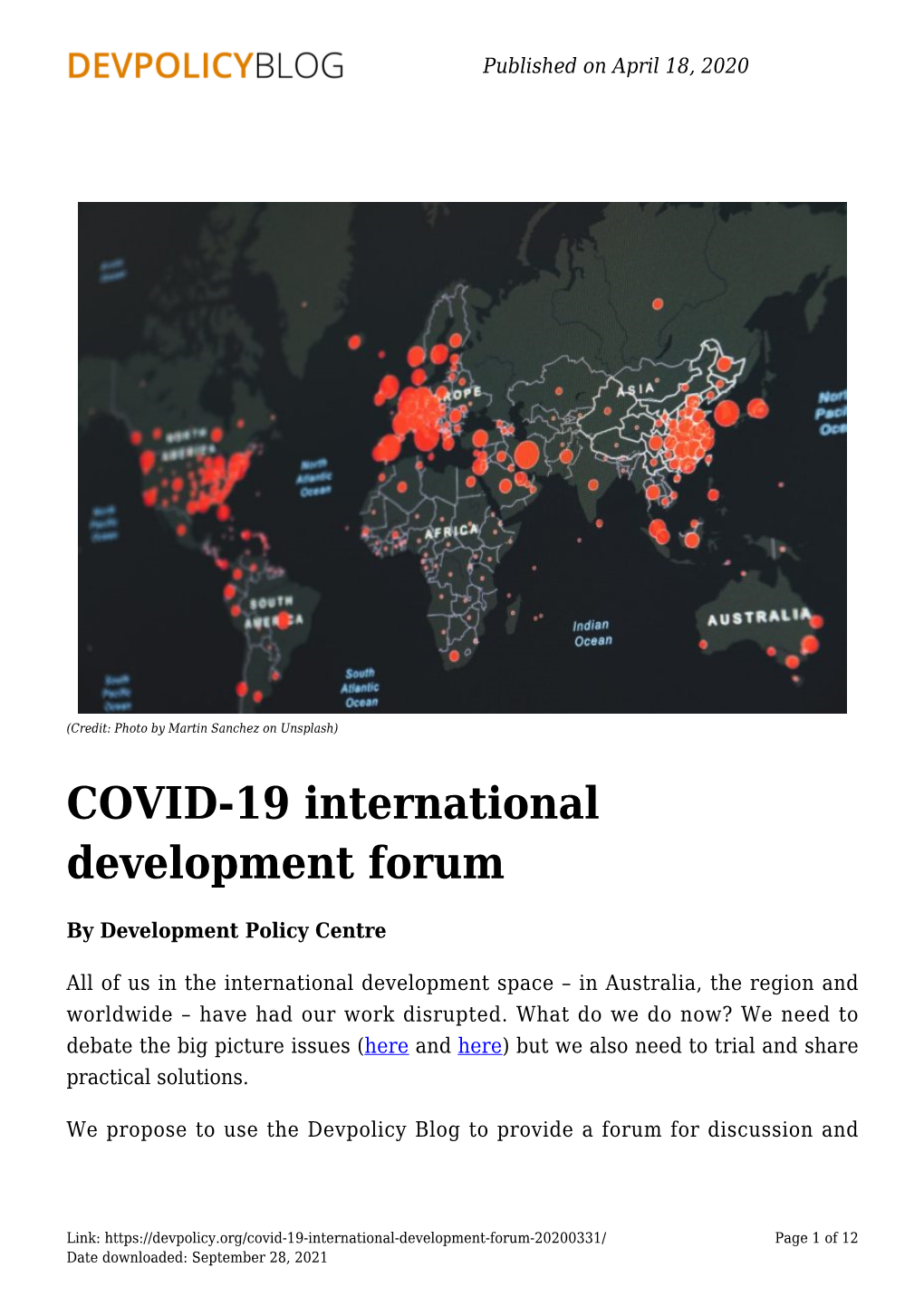 COVID-19 International Development Forum