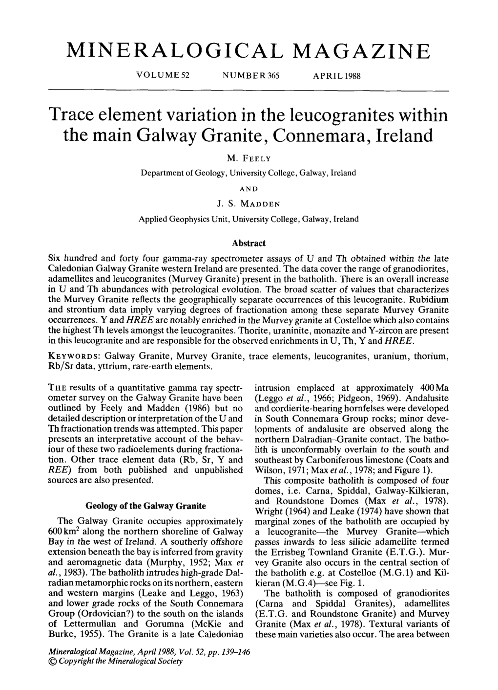 MINERALOGICAL MAGAZINE Trace Element Variation in The