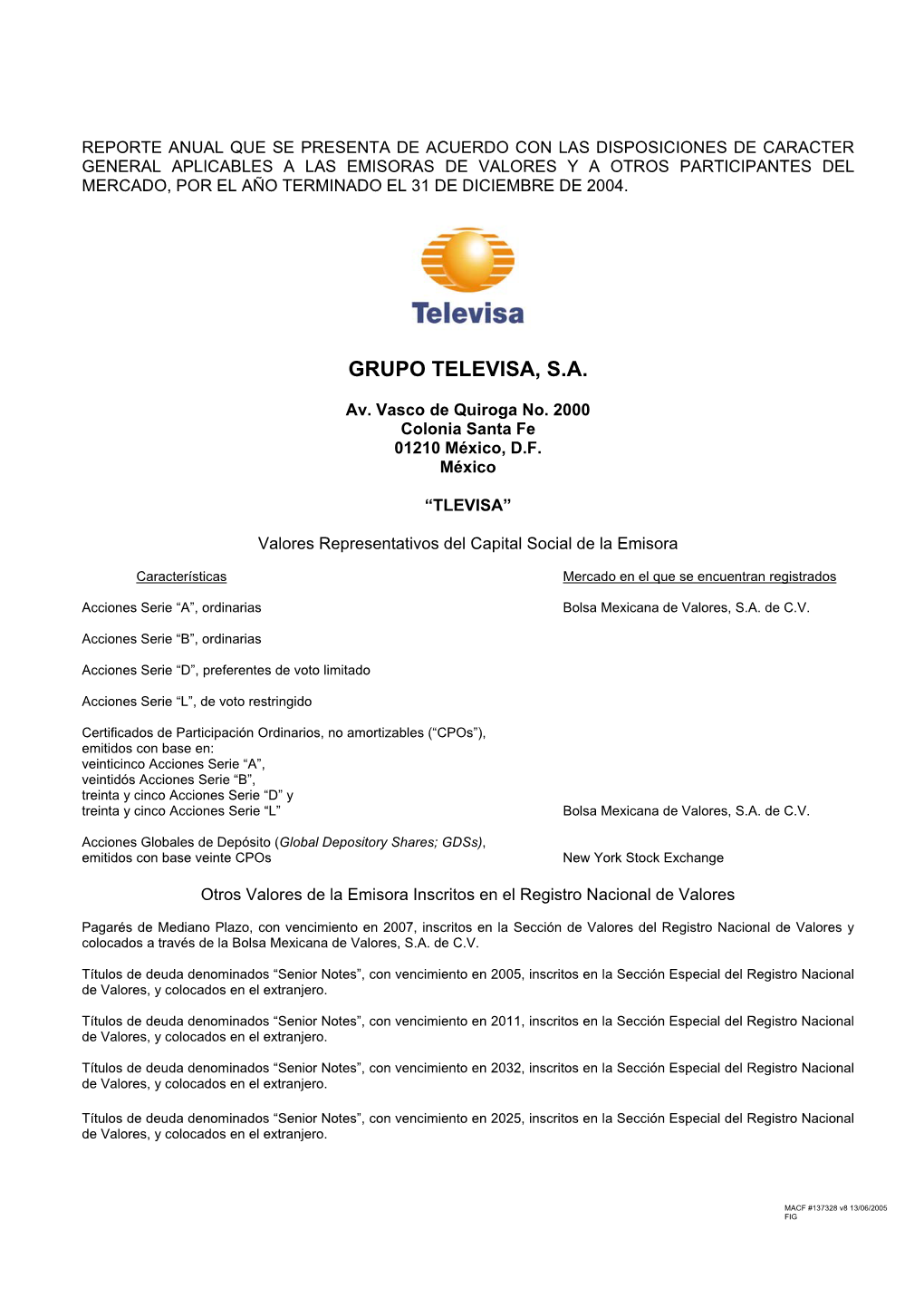 Grupo Televisa, S.A