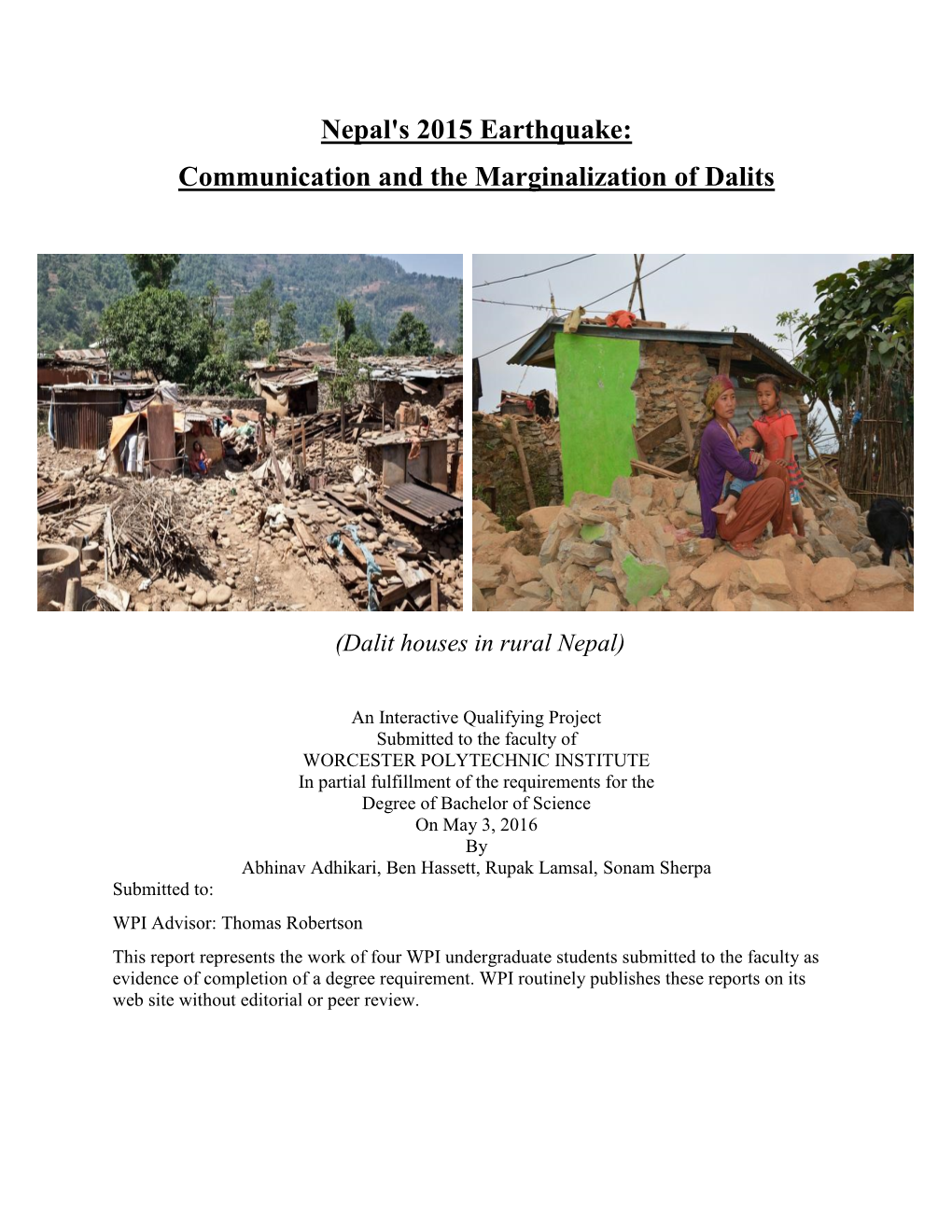 Nepal's 2015 Earthquake: Communication and the Marginalization of Dalits