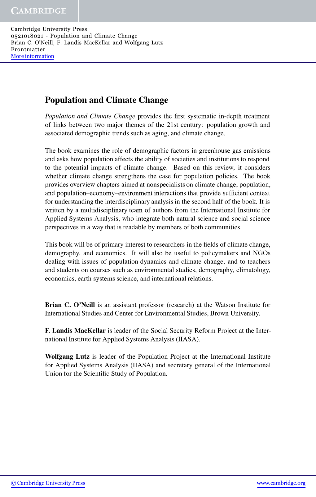 Population and Climate Change Brian C