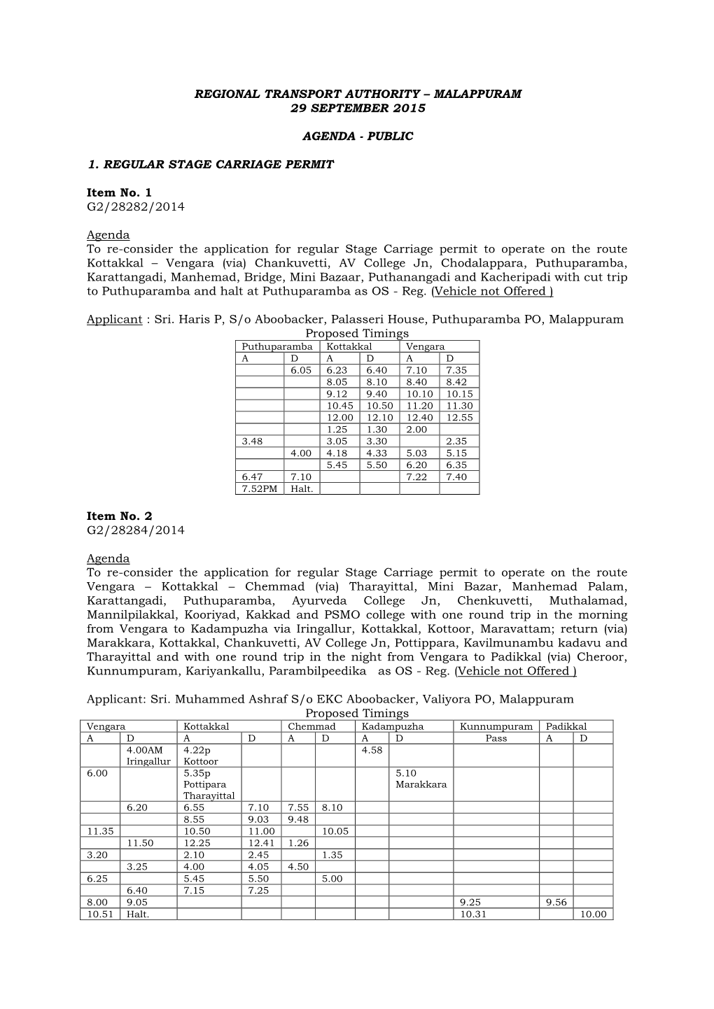 Malappuram 29 September 2015 Agenda