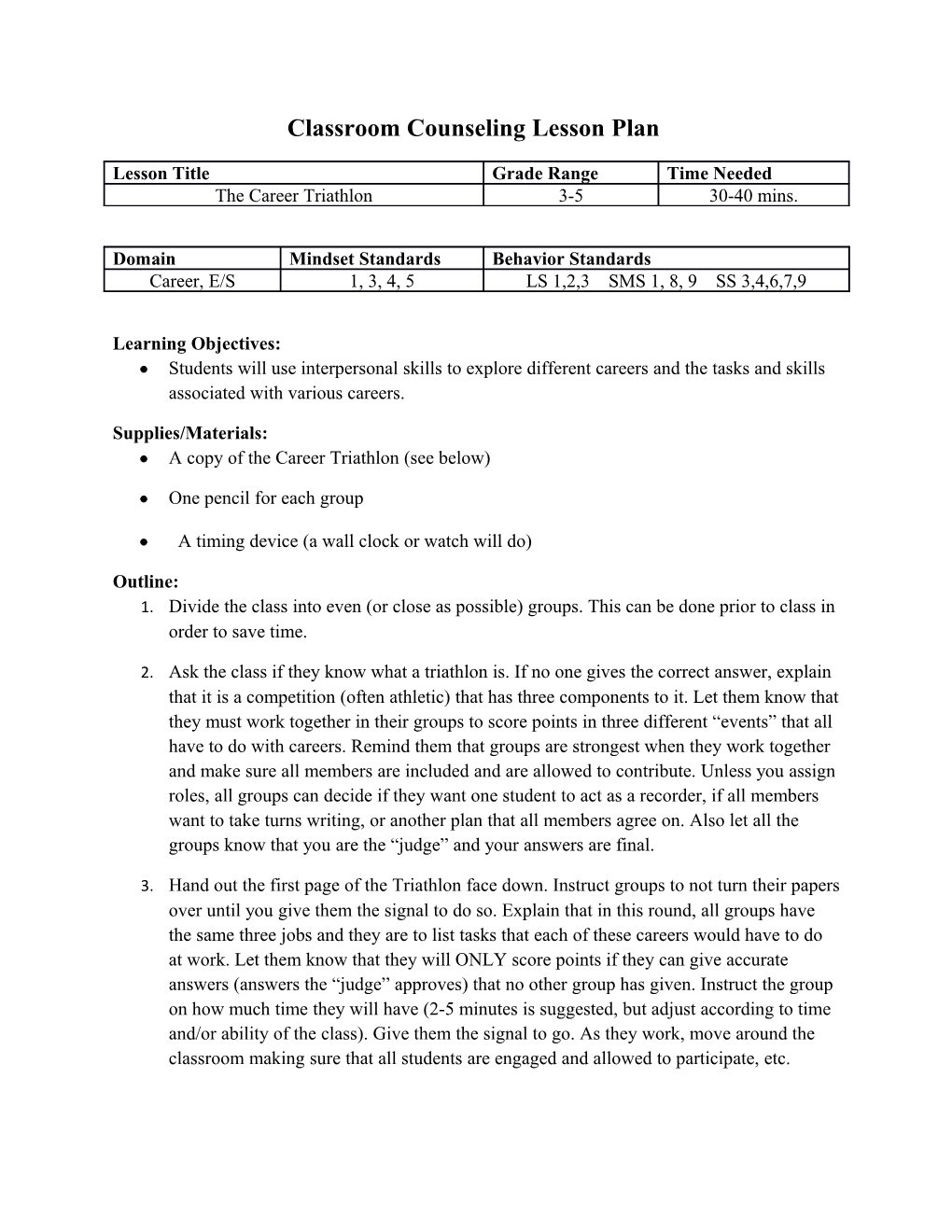 Classroom Counseling Lesson Plan s1