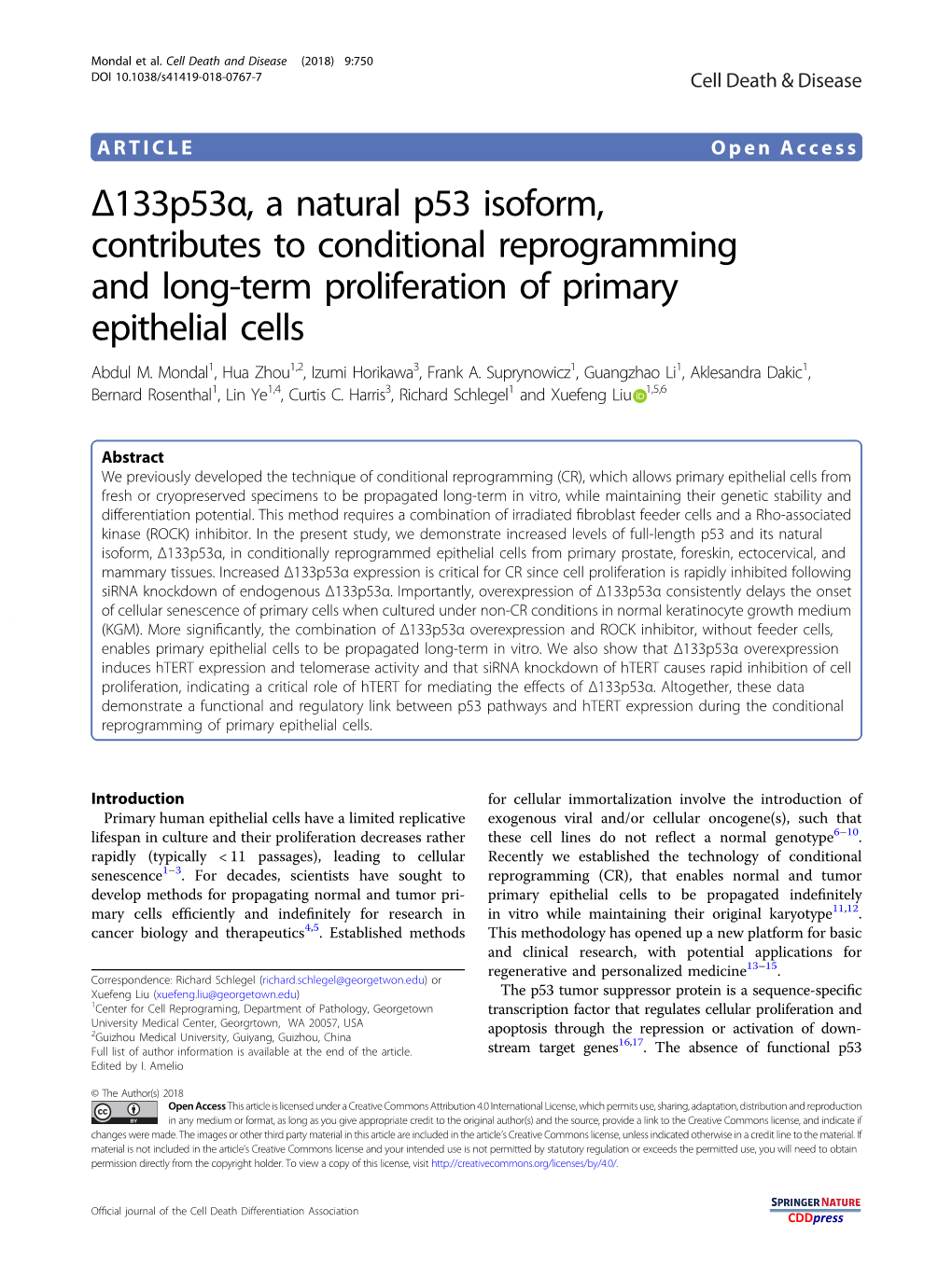 Î”133P53î±, a Natural P53 Isoform, Contributes to Conditional