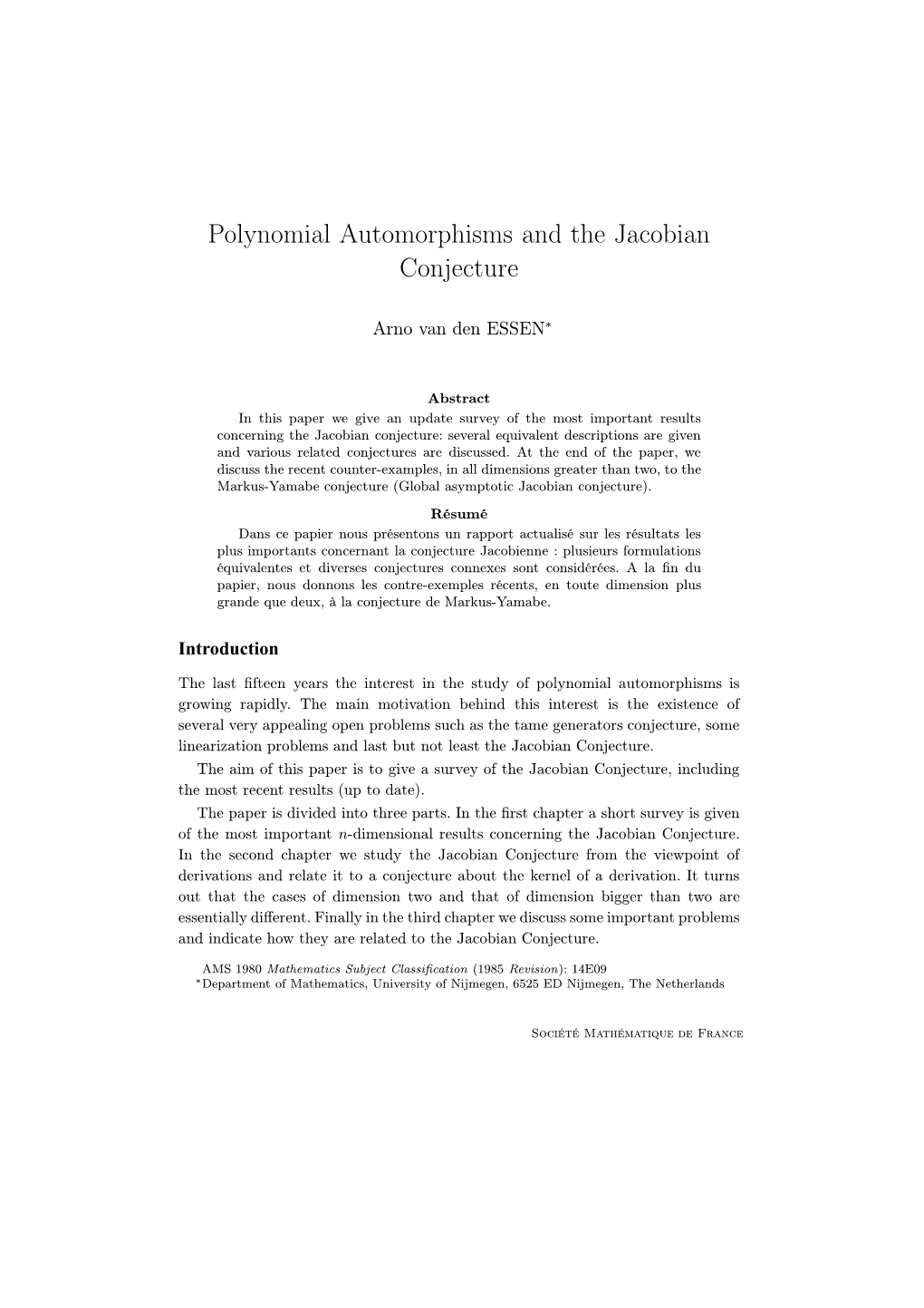 Polynomial Automorphisms and the Jacobian Conjecture