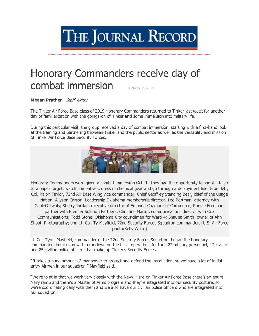 The Journal Record – Honorary Commanders Receive Day Of